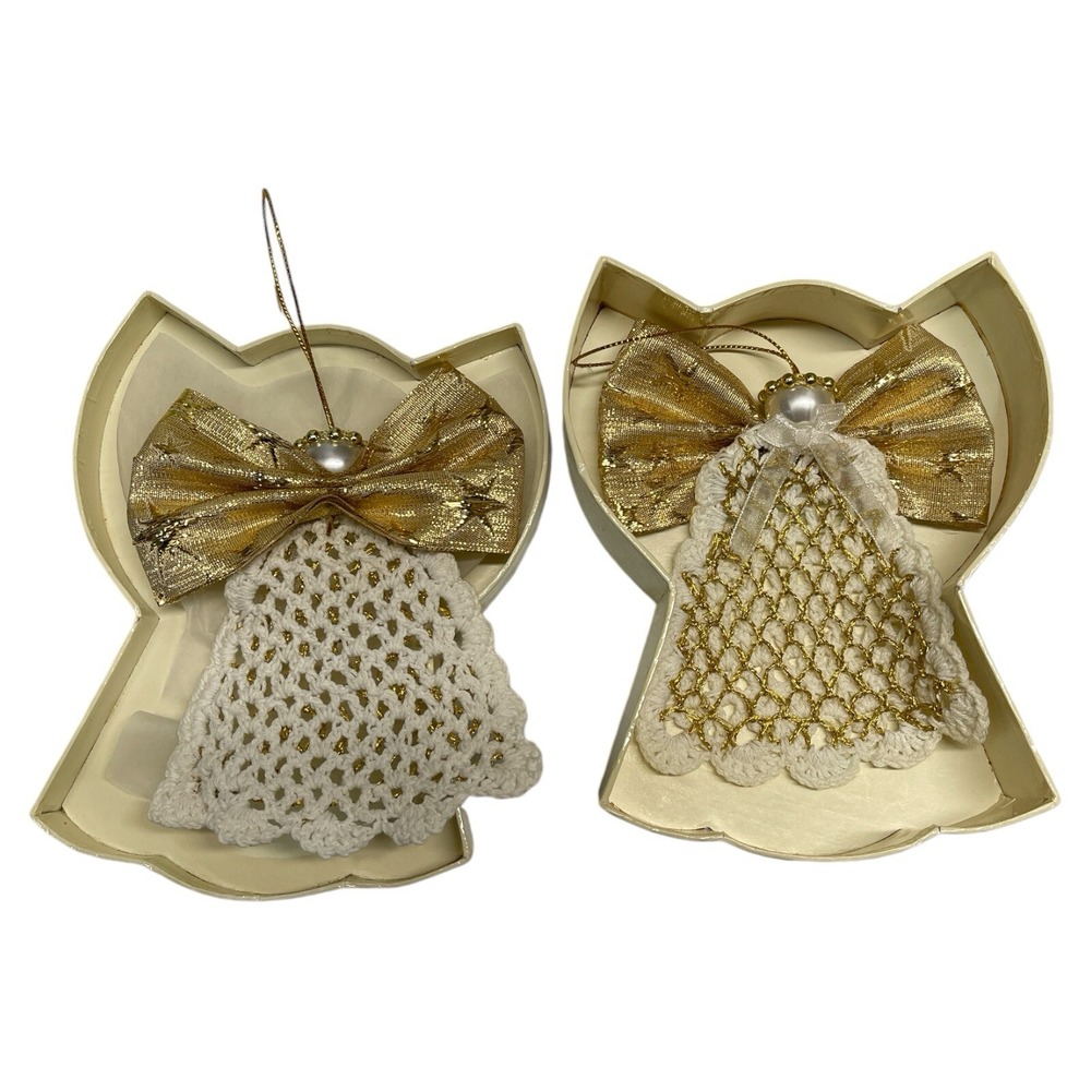 Vintage Avon Crochet Angels Ornament In Gift Box Set Of 2